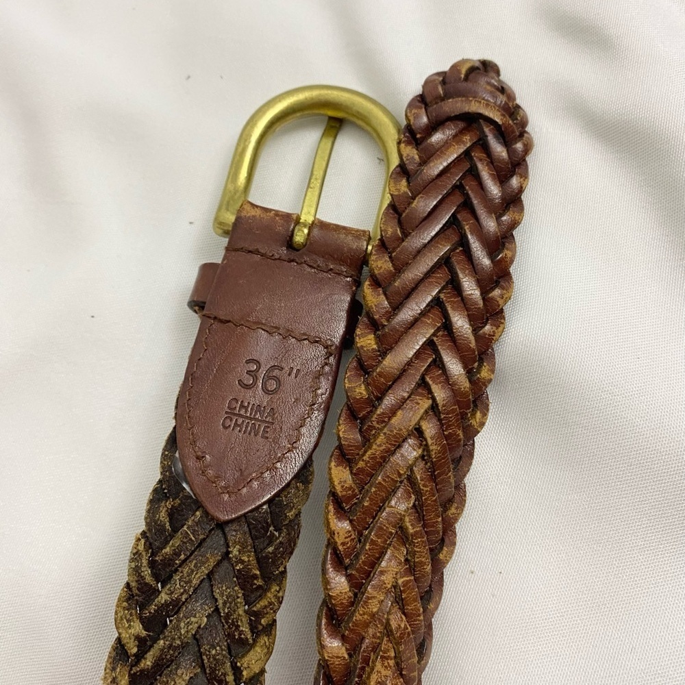 Leather Belt with Brass Buckle - Picture 3 of 4